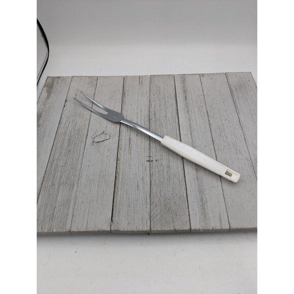 Vintage Meat Fork 12" White Handle Chrome - Picture 1 of 9